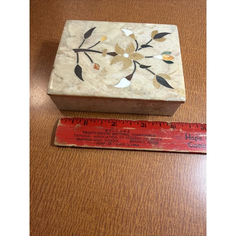 Floral Soapstone Jewelry Box Made In India No Damage Nice Colors